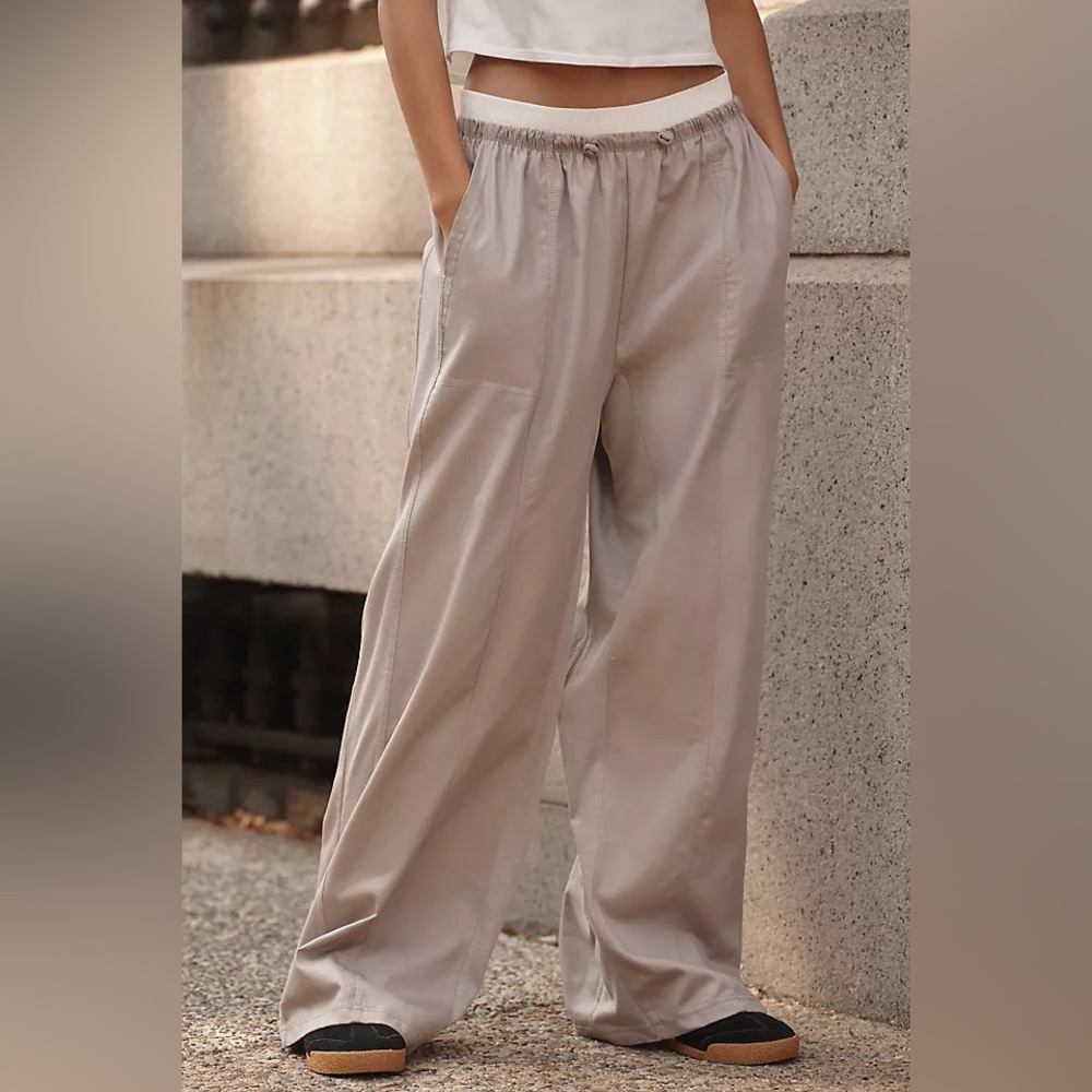 Anthropologie Daily Practice Drawstring Ruched-Ankle Wide-Leg Pants Size Small